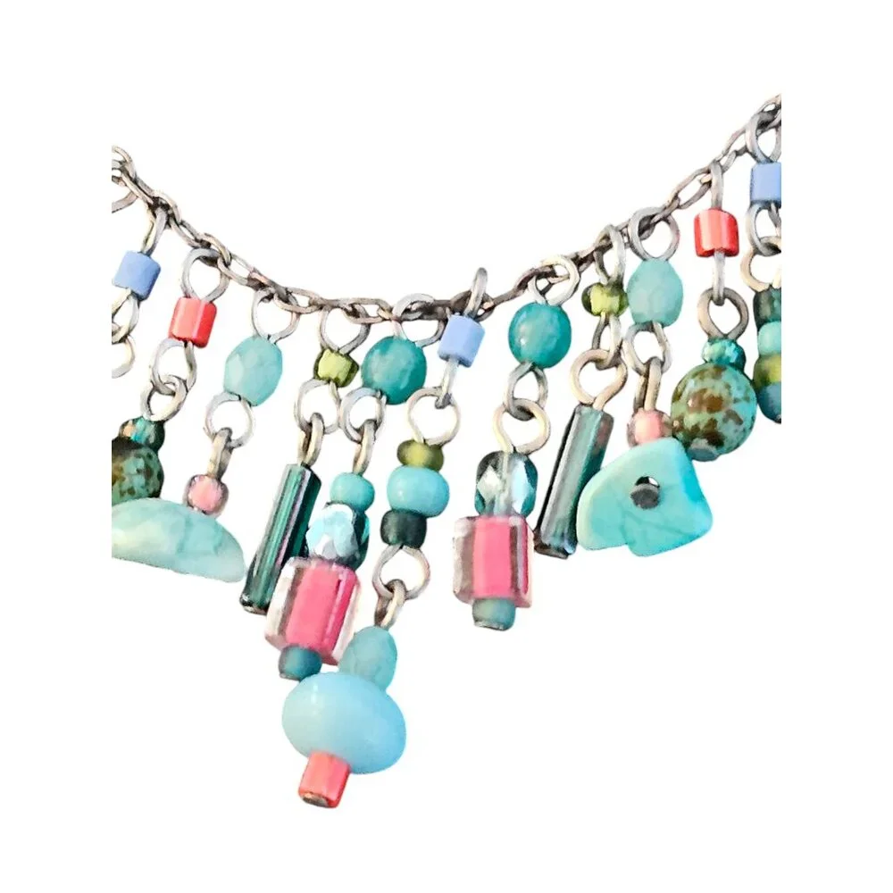 Turquoise Bead Fringe Necklace